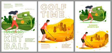 Vektör yaz tipografik seti - basketbol, golf