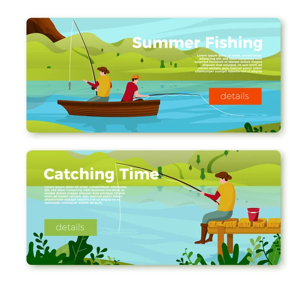 Vektör afiş seti - nehir üzerinde balıkçılar 
