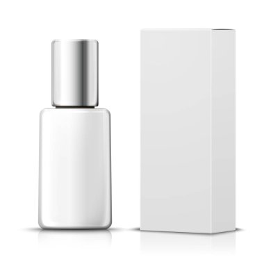 Vektör 3D kağıt kutusu mockup ile gerçekçi şişe