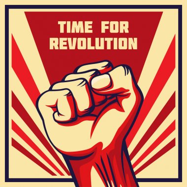 Vintage style vector revolution poster raised fist clipart