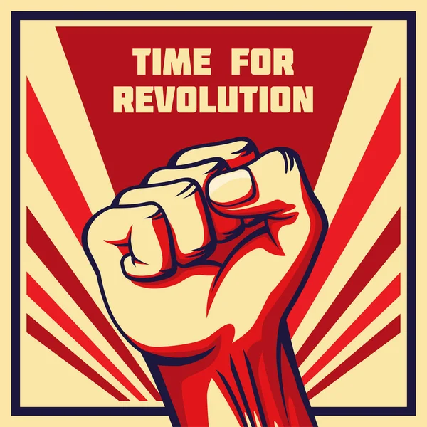 Vintage style vector revolution poster raised fist — Stock Vector
