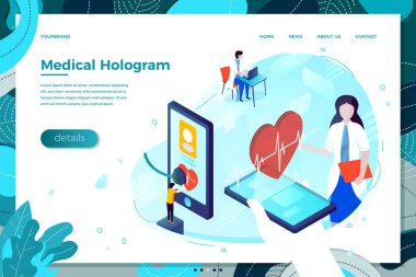 Vektör online sağlık hologram yardım, yardımcı kız