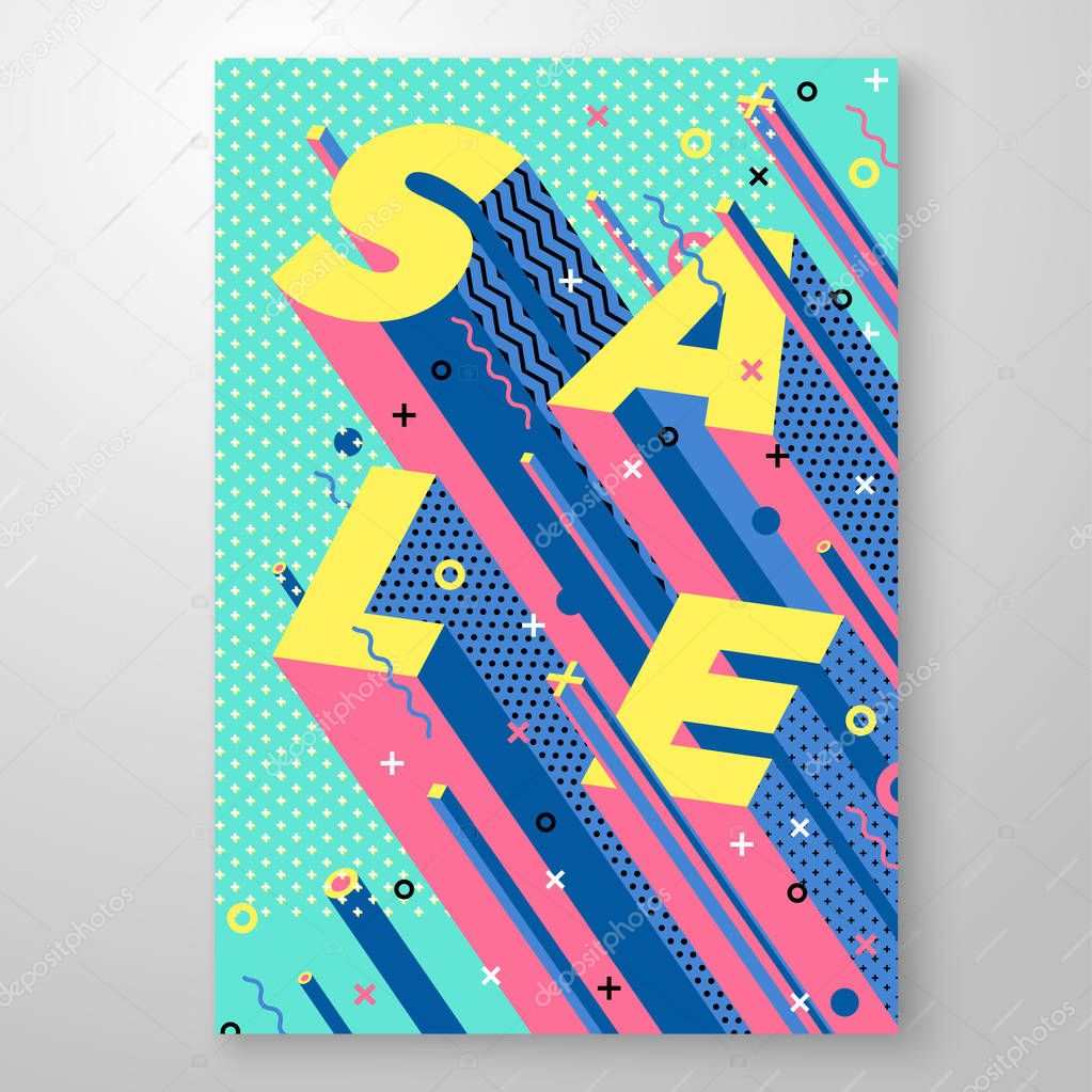 Vector SALE memphis style poster, geometric shapes