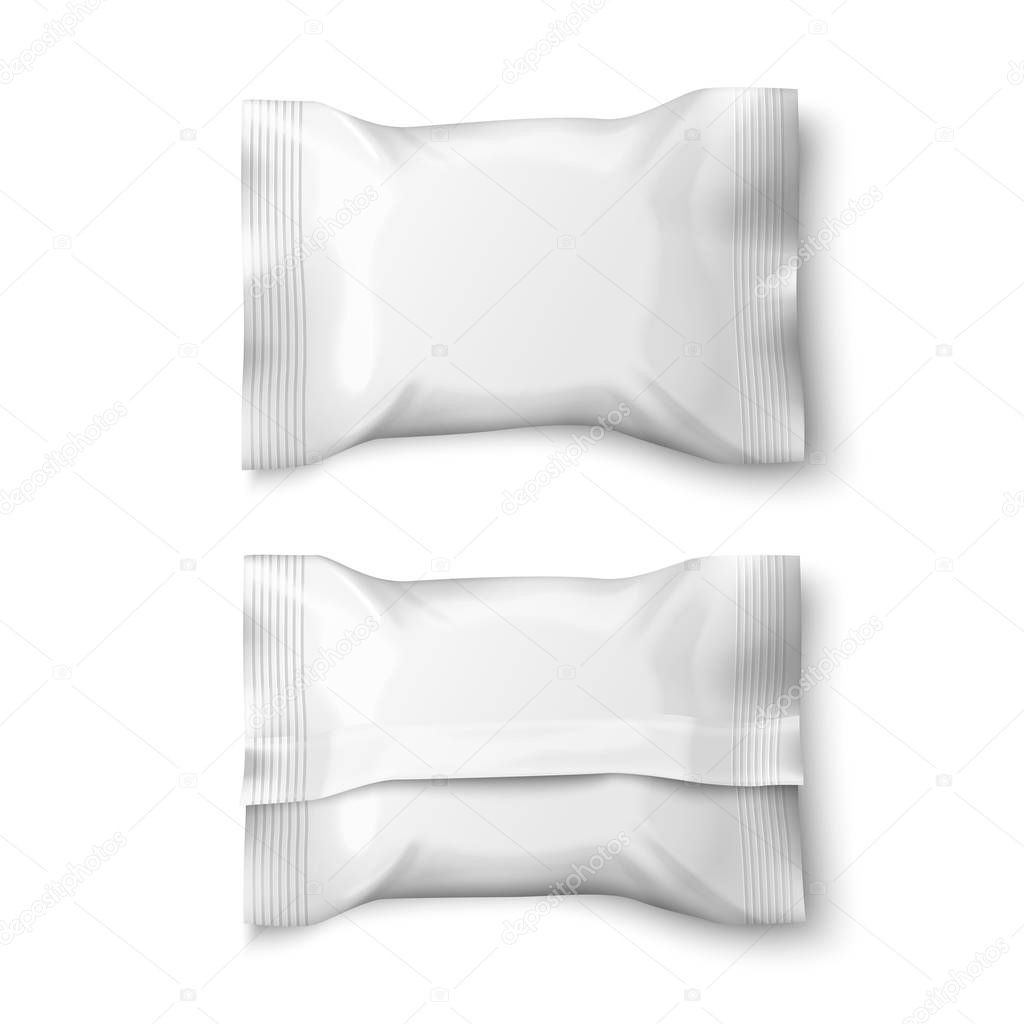 Vector realistic 3d white snack or candies sachet