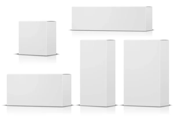 Vektor reális készlet papír dobozok izolált fehér — Stock Vector