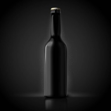 Vektör 3D gerçekçi bira şişesi siyah üzerinde izole