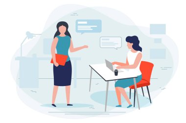 Ofis Çalışma Sohbet Vektör İllüstrasyon Kadınlar