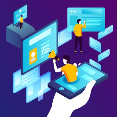 Vektör sosyal ağ reklam çalışma süreci