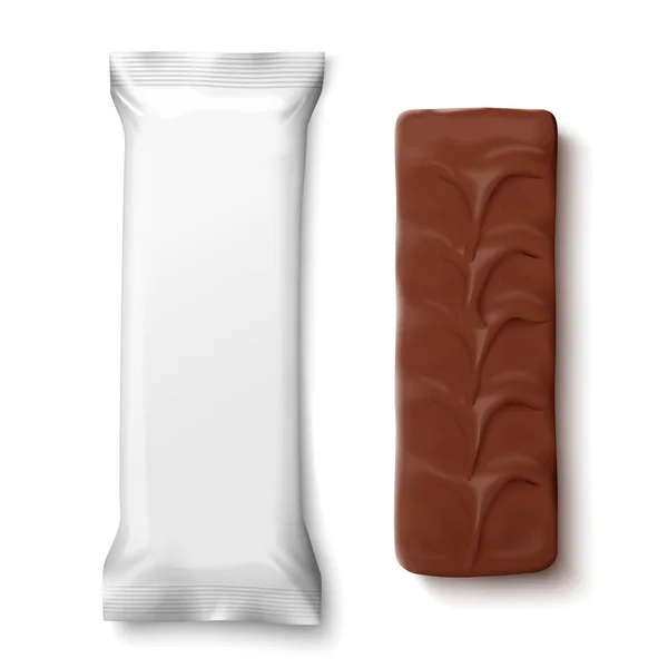 ブラックチョコレートキャンディバー付きベクトルホワイトパック — ストックベクタ