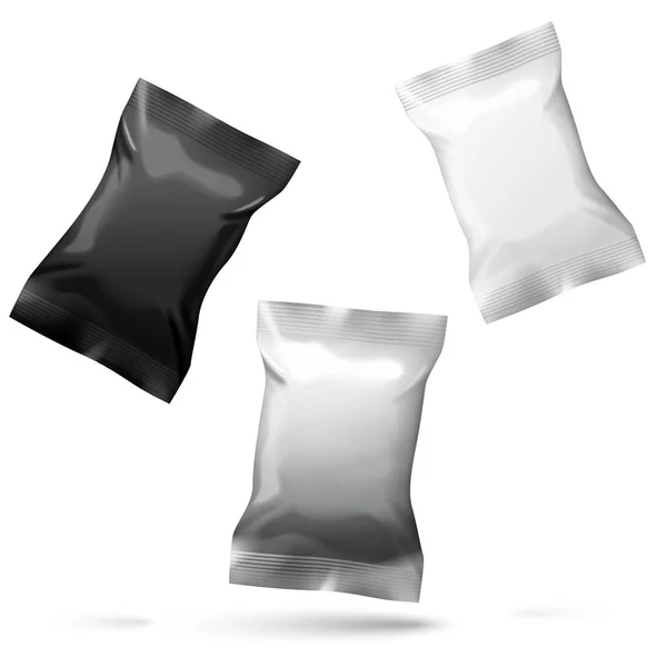 Bolsita de caramelos vectoriales - blanco, negro y plata — Vector de stock