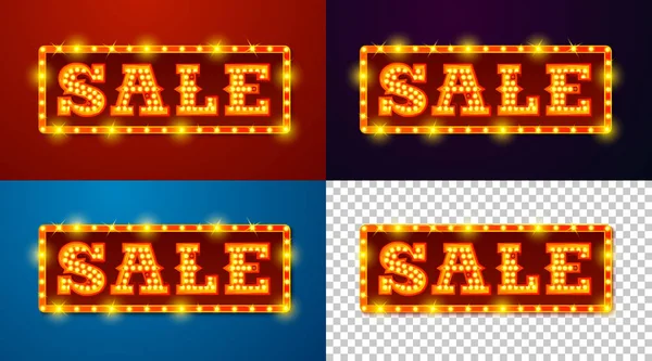 Vector realistic glowing SALE signs with lamps — Stock Vector