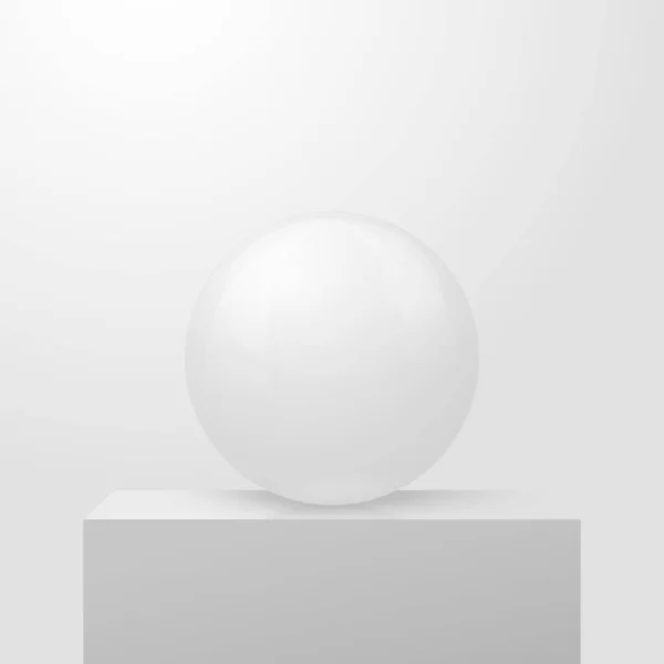 Vector 3D realistic marble ball on the grey podium — Stock Vector