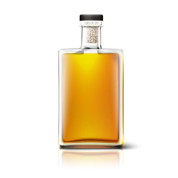 Leere quadratische Whiskeyflasche isoliert auf weiß — Stockvektor