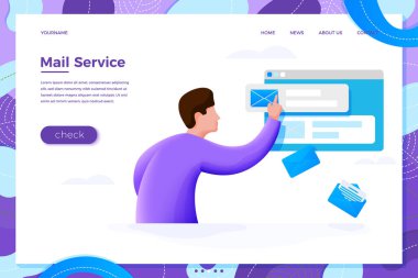 Vektör posta hizmeti karikatür adam posta kutusu kontrol