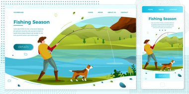 Vektör crossplatform illüstrasyon balıkçı, köpek