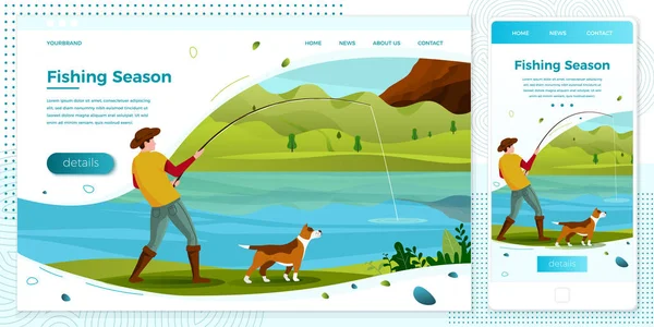 Illustration vectorielle multiplateforme pêcheur, chien — Image vectorielle