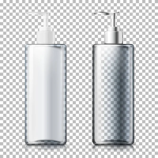 Vektör seti - 3d gerçekçi şeffaf pompa şişeleri — Stok Vektör