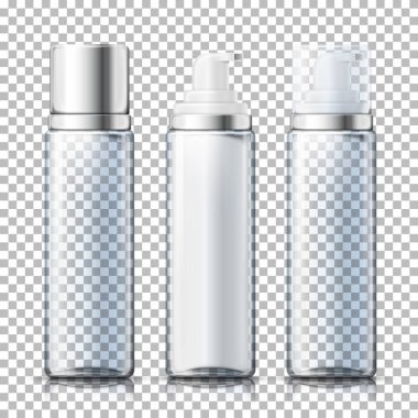 Vektör - 3d gerçekçi şeffaf köpük şişe ayarla