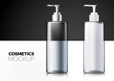 Vektör şeffaf pompa şişeleri tam ve boş