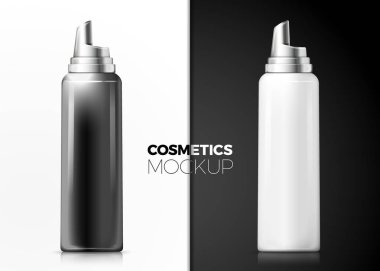 Vektör 3d gerçekçi köpük şişeler siyah ve beyaz