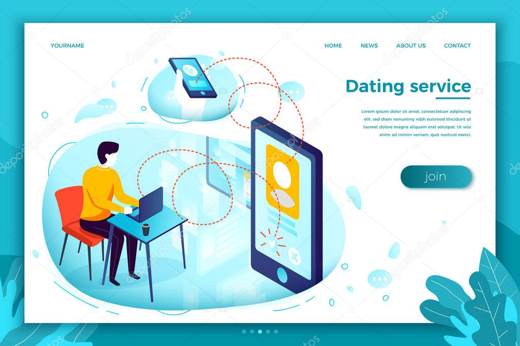 Vector online dating app, man searching for match