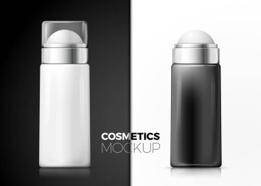 Vektör seti 3d gerçekçi deodorant şişe masada