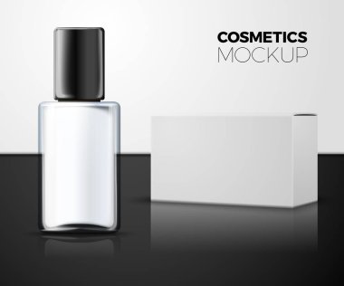 Beyaz kutu ile Vektör 3d gerçekçi şişe