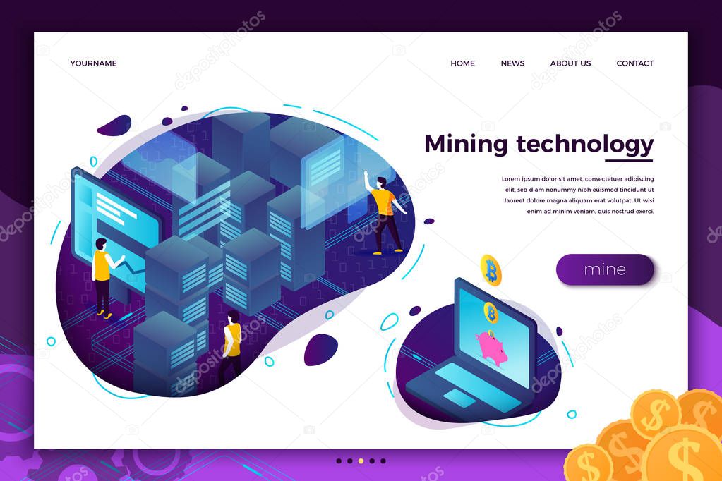 Vector concept -  cryptocurrency mining process