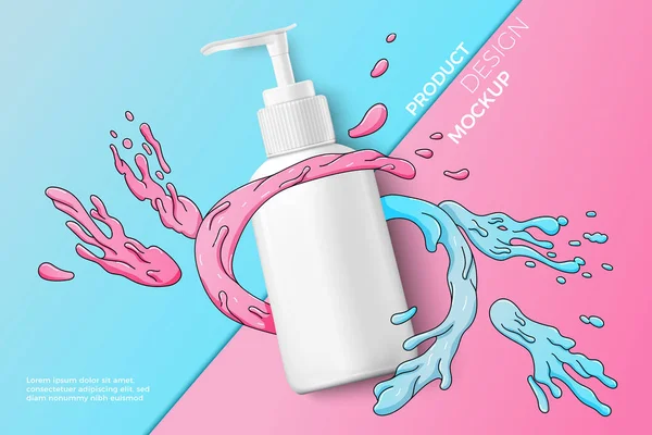 Vector cosmetic pump bottle on modern background — Stock Vector
