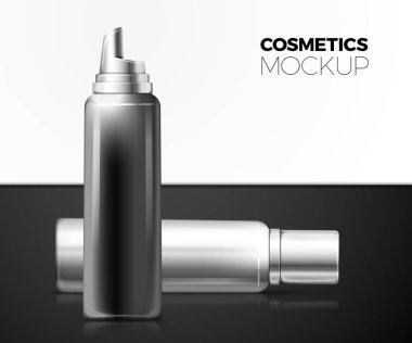 Vektör 3d gerçekçi köpük şişeler siyah ve beyaz