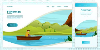 Vektör illüstrasyon çubuk ile teknede balıkçı seti