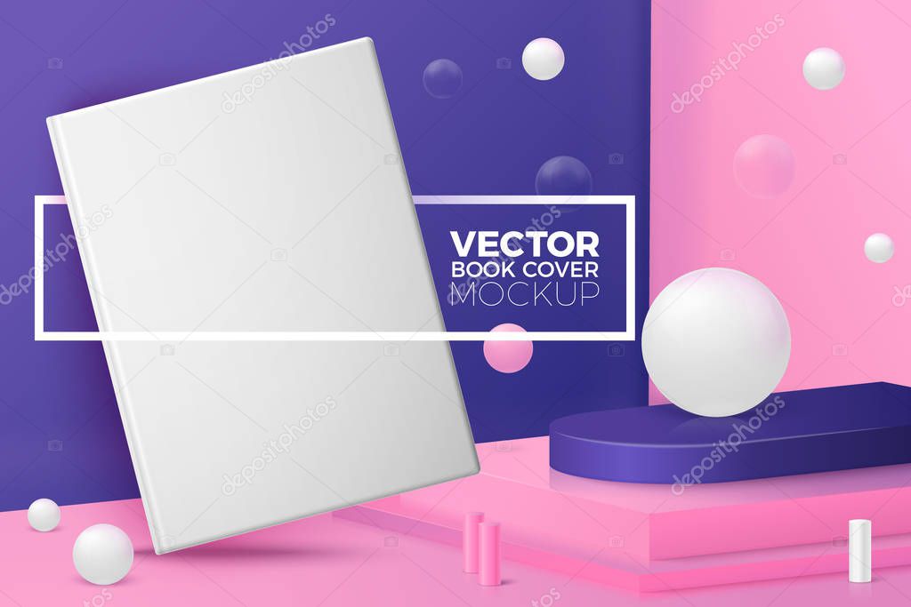 Vector 3d abstract scene with text and border