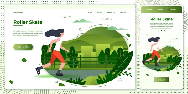 Vektor cross platform ilustrasi gadis skating - Stok Vektor