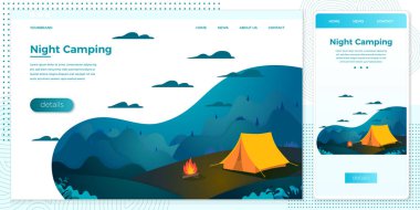 Vektör çapraz platform illüstrasyon seti gece kampı