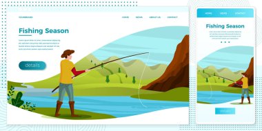 Çubuk ile nehir üzerinde Vektör illüstrasyon balıkçı