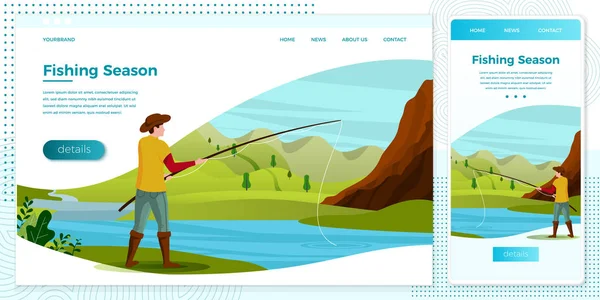 Illustration vectorielle pêcheur sur rivière avec canne — Image vectorielle