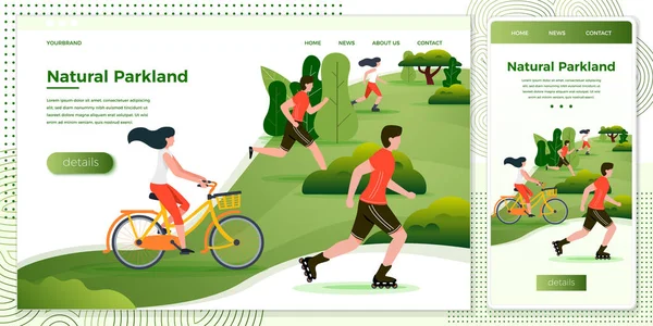 Векторні ілюстрації їзда, біг людей в парку — стоковий вектор