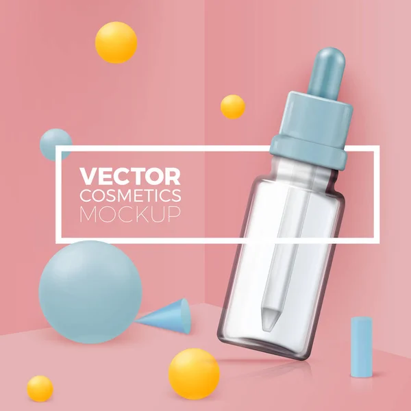 Escena de esquina vectorial 3d con botella gotero — Vector de stock