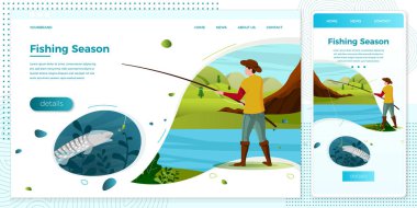 Çubuk ile Vektör balıkçı, nehir suyu altında balık