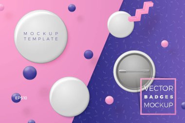 Vektör gerçekçi rozetleri metin ile soyut sahne