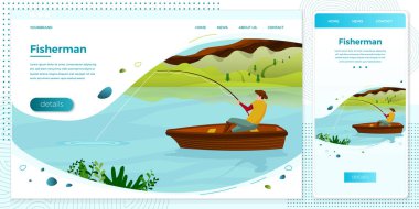 Çubuk ile teknede Vektör illüstrasyon balıkçı