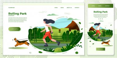 Parkta köpek pateni ile vektör illüstrasyon kız