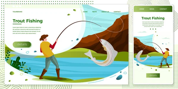 Vektör illüstrasyon seti - balıkçı alabalık yakalamak