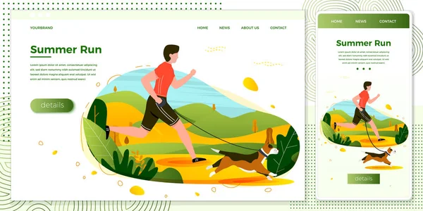 Vector illustration man with dog running in park — Stock Vector