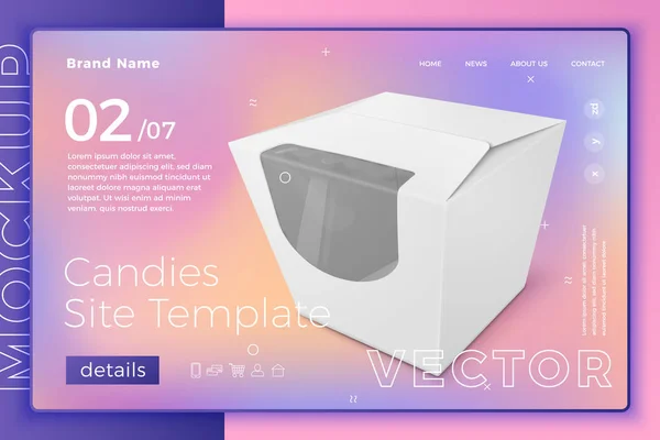 Vektor vitt mellanmål eller godis Box webbplatsmall — Stock vektor