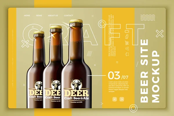 Garrafas de cerveja vetorial no modelo de site moderno brilhante — Vetor de Stock