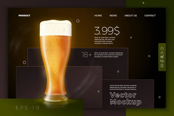 Vidro de cerveja vetorial no modelo de site moderno brilhante — Vetor de Stock