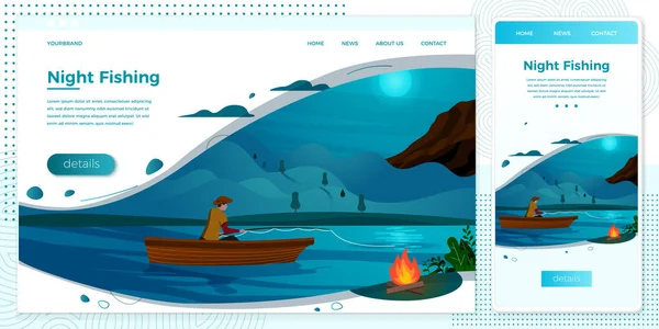 Vektör illüstrasyon teknede gece balıkçı adam