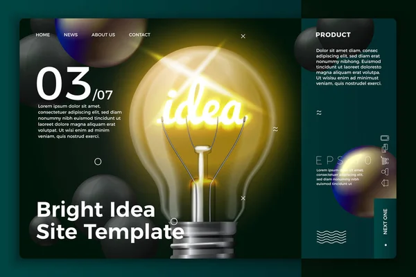 Vector realista nuevas ideas plantilla de sitio con lámpara — Archivo Imágenes Vectoriales