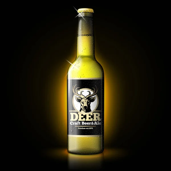 Modello di birra vettoriale, bottiglia su sfondo scuro — Vettoriale Stock